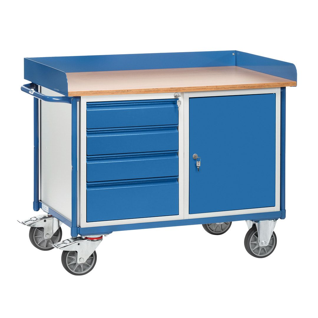 Fetra - Werkstattwagen - umrandete Arbeitsfläche - 930 x 650 x 1.220 mm (HxBxT) - Tragkraft 400 kg - 1 Schrank, 1 Schubladenschrank