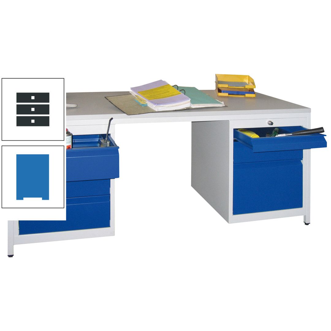 Meisterschreibtisch - 6 Schubladen, 75 / 125 / 150 / 175 / 300 mm - 720 x 1.700 x 800 mm (HxBxT) - anthrazitgrau