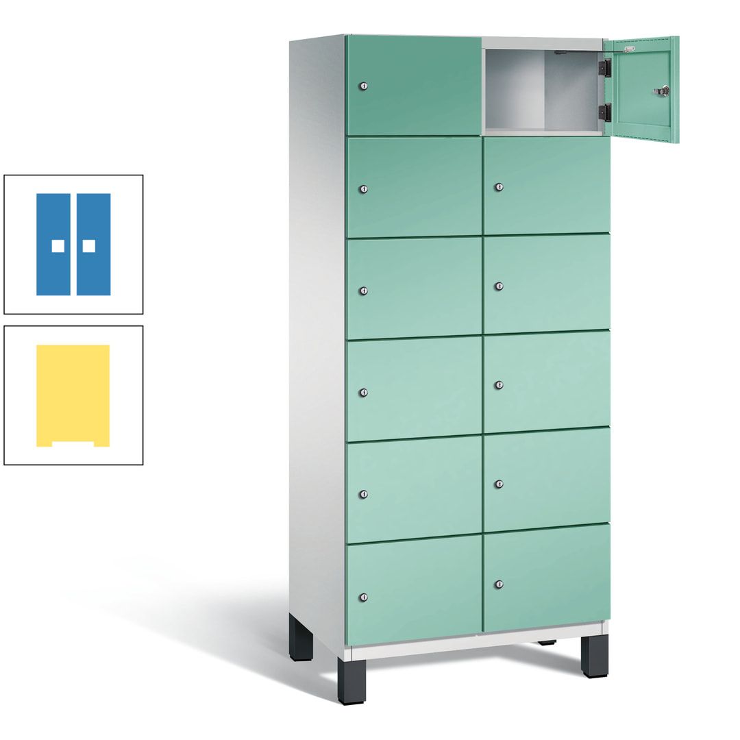Fächerschrank, Stahlschrank, 12 Fächer, Türöffnungsbegrenzer, Füße, 1.980 x 800 x 525 mm (HxBxT), Korpus anthrazitgrau, Front anthrazitgrau