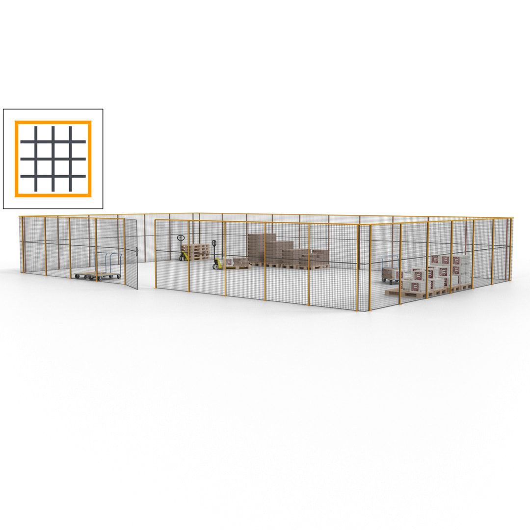 Maschinen Schutzgitter - Hallentrennwand - Sicherheitszaun - Tür - 48 m - 2.200 x 15.400 x 9.400 mm (HxBxT) - enzianblau