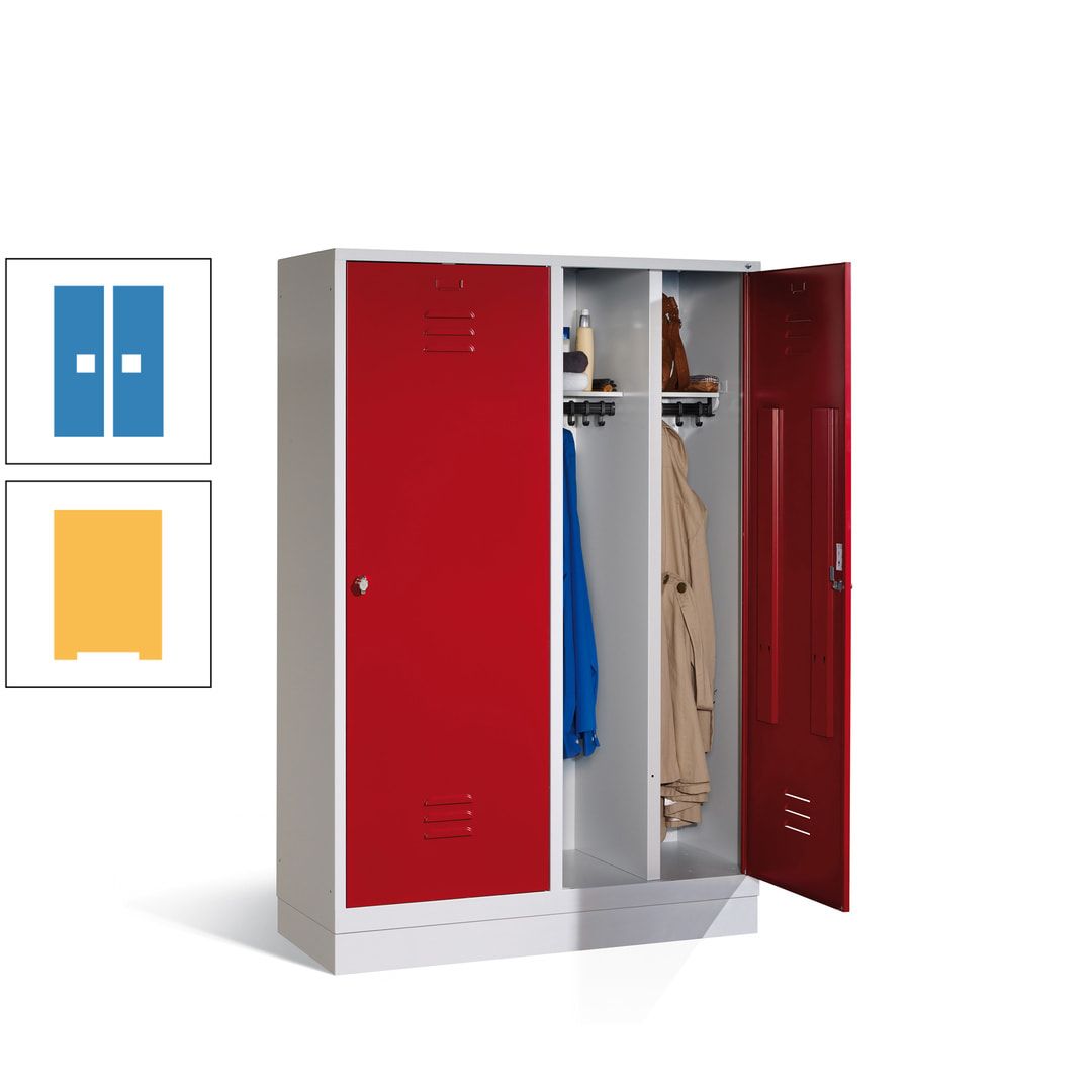Doppel-Spind mit Großtüren, Garderobenschrank mit Sockel, 4 Abteile a 300 mm, Korpus anthrazitgrau, Tür anthrazitgrau, 1.800 x 1.190 x 500 mm (HxBxT)