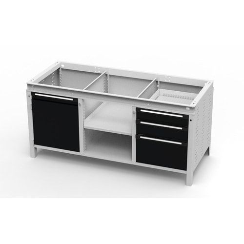OTTOKIND Werkbank - bündige Arbeitsplatte - 850 x 1.695 x 750 mm (HxBxT) - 3 Schubladen - 1 Schrank - 2 Ablageböden - lichtgrau / anthrazitgrau