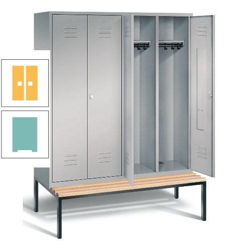 Doppel-Spindschrank, Buche Sitzbank untergebaut, 4 Abteile a 400 mm, Korpus lichtgrau, Tür anthrazitgrau, 2.090 x 1.590 x 815 mm (HxBxT)