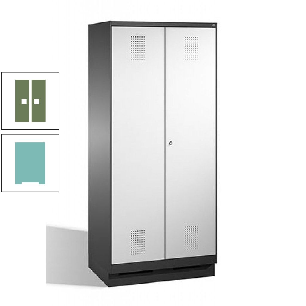 Doppel-Spind, Doppeltüren, Garderobenschrank mit Sockel, 2 Abteile a 400 mm, Korpus anthrazitgrau, Tür anthrazitgrau, 1.800 x 800 x 500 mm (HxBxT)