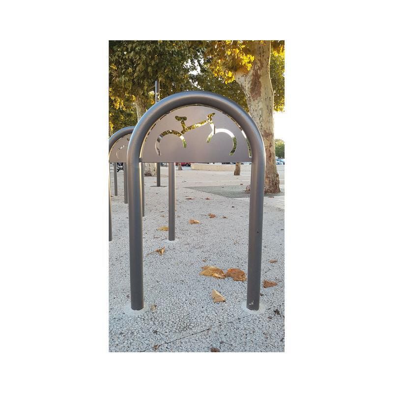 Fahrradbügel - Fahrradständer - mit Beschilderung - Einbetonierung - Stahl - Büroklammerform - 1.000 x 625 mm (HxB) - enzianblau