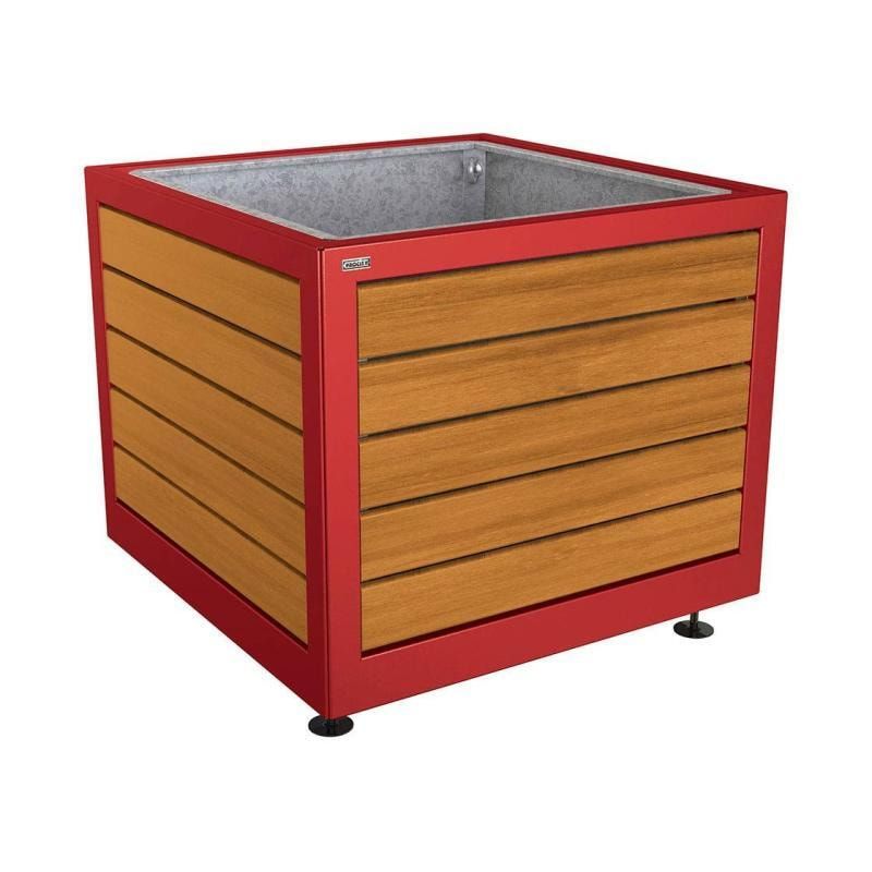 Pflanzbehälter, Stahl und Holz, verstellbare Füße, Innenverkleidung feuerverzinkt, 800 x 1.000 x 1.000 mm (HxBxT), Farbe enzianblau