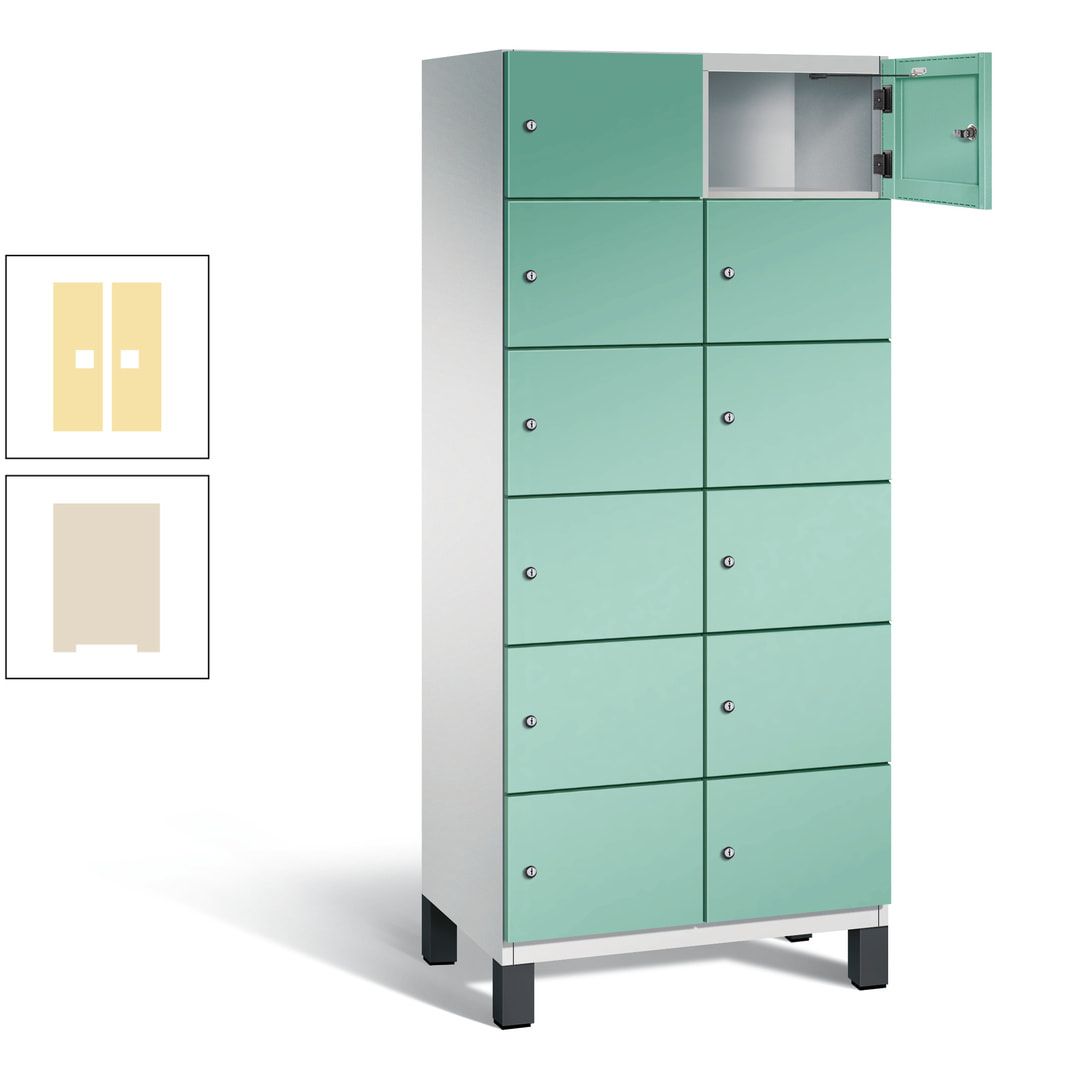 Fächerschrank, Stahlschrank, 12 Fächer, Türöffnungsbegrenzer, Füße, 1.980 x 800 x 525 mm (HxBxT), Korpus anthrazitgrau, Front anthrazitgrau