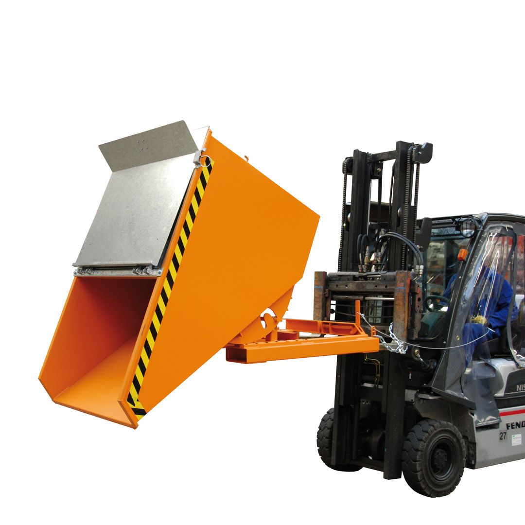 BAUER Kippbehälter - Abrollsystem - Volumen 2.100 l - Traglast 1.500 kg - 1.095 x 1.870 x 1.720 mm (HxBxT) - feuerrot (RAL 3000)