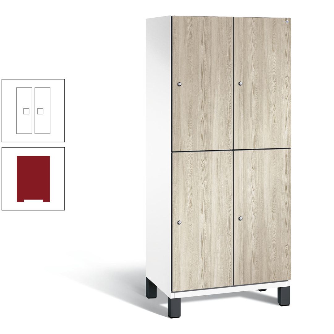 Fächerschrank, Garderobenschrank, mit Füßen, 2 Abteile, 1.980 x 800 x 525 mm (HxBxT), Korpus anthrazitgrau, Tür Donau-Ahorn
