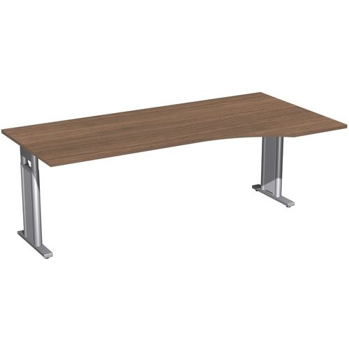 Eckschreibtisch, Ecke rechts, Füße einseitig verkürzt, C-Fuß Pro, höhenverstellbar, 680-820 x 1.600 x 1.000 mm (HxBxT), Gestell silber, Dekor Ahorn
