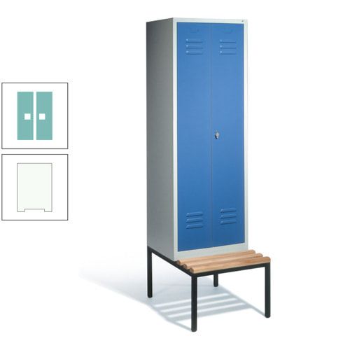 Doppel-Spindschrank, Buche Sitzbank untergebaut, 2 Abteile a 300 mm, Korpus lichtgrau, Tür anthrazitgrau, 2.090 x 610 x 815 mm (HxBxT)