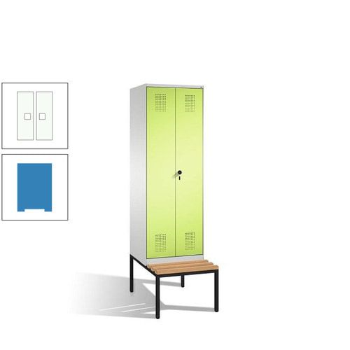 Doppel-Spind, Garderobenschrank, Buche Sitzbank untergebaut, 2 Abteile a 300 mm, Korpus anthrazitgrau, Tür anthrazitgrau, 2.090 x 600 x 815 mm (HxBxT)