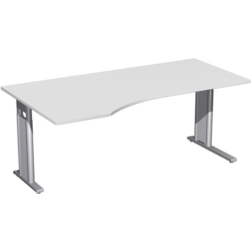 Eckschreibtisch, Ecke links, Füße einseitig verkürzt, C-Fuß Pro, höhenverstellbar, 680-820 x 1.600 x 1.000 mm (HxBxT), Gestell silber, Dekor Ahorn