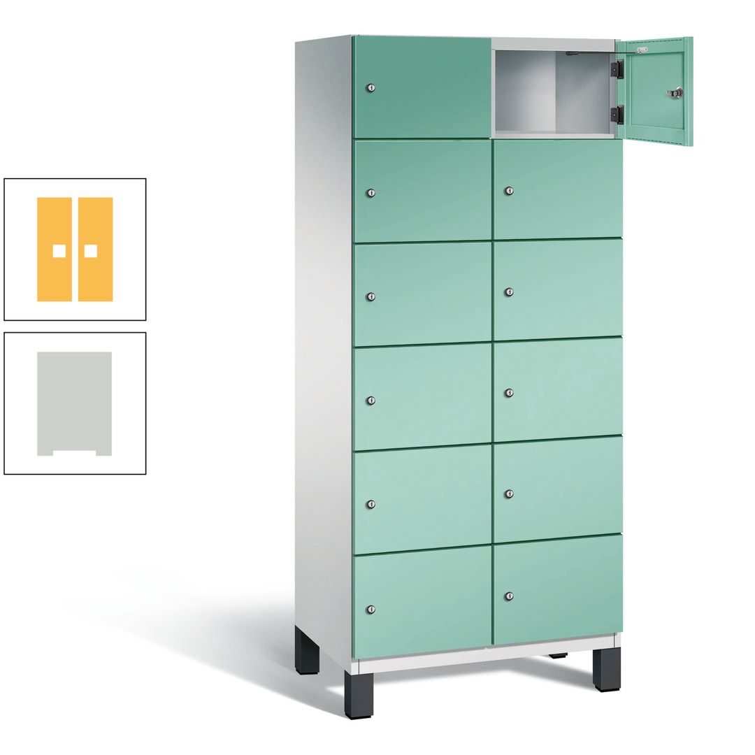 Fächerschrank, Stahlschrank, 12 Fächer, Türöffnungsbegrenzer, Füße, 1.980 x 800 x 525 mm (HxBxT), Korpus anthrazitgrau, Front anthrazitgrau