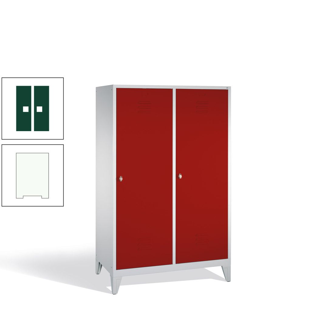 Doppel-Spind mit 2 Großtüren, Garderobenschrank mit Füßen, 4 Abteile a 300 mm, Korpus anthrazitgrau, Tür anthrazitgrau, 1.850 x 1.190 x 500 mm (HxBxT)
