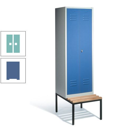 Doppel-Spindschrank, Buche Sitzbank untergebaut, 2 Abteile a 300 mm, Korpus lichtgrau, Tür anthrazitgrau, 2.090 x 610 x 815 mm (HxBxT)