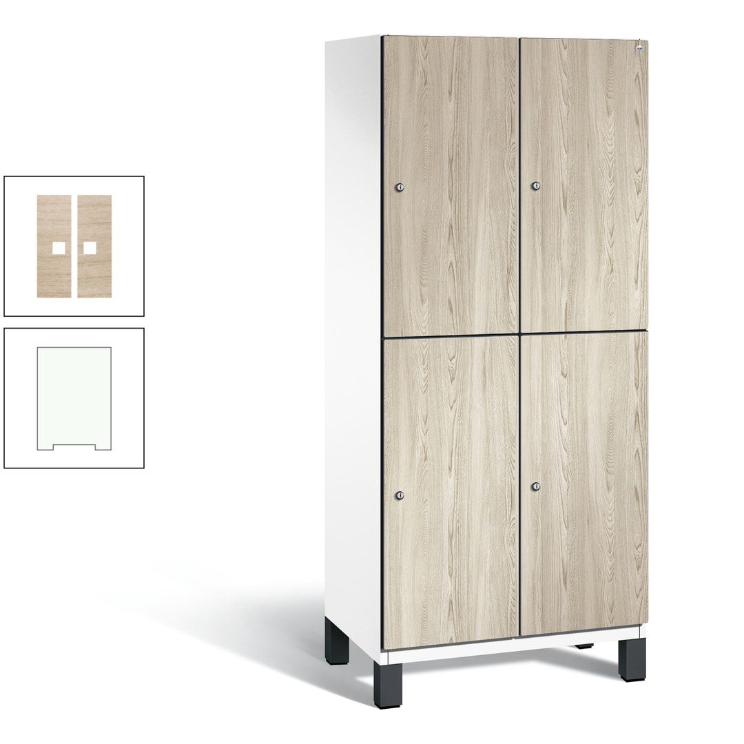 Fächerschrank, Garderobenschrank, mit Füßen, 2 Abteile, 1.980 x 800 x 525 mm (HxBxT), Korpus anthrazitgrau, Tür Donau-Ahorn