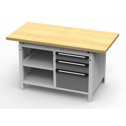 OTTOKIND Werkbank - bündige Arbeitsplatte - 850 x 1.150 x 750 mm (HxBxT) - 3 Schubladen - 2 Ablageböden - lichtgrau