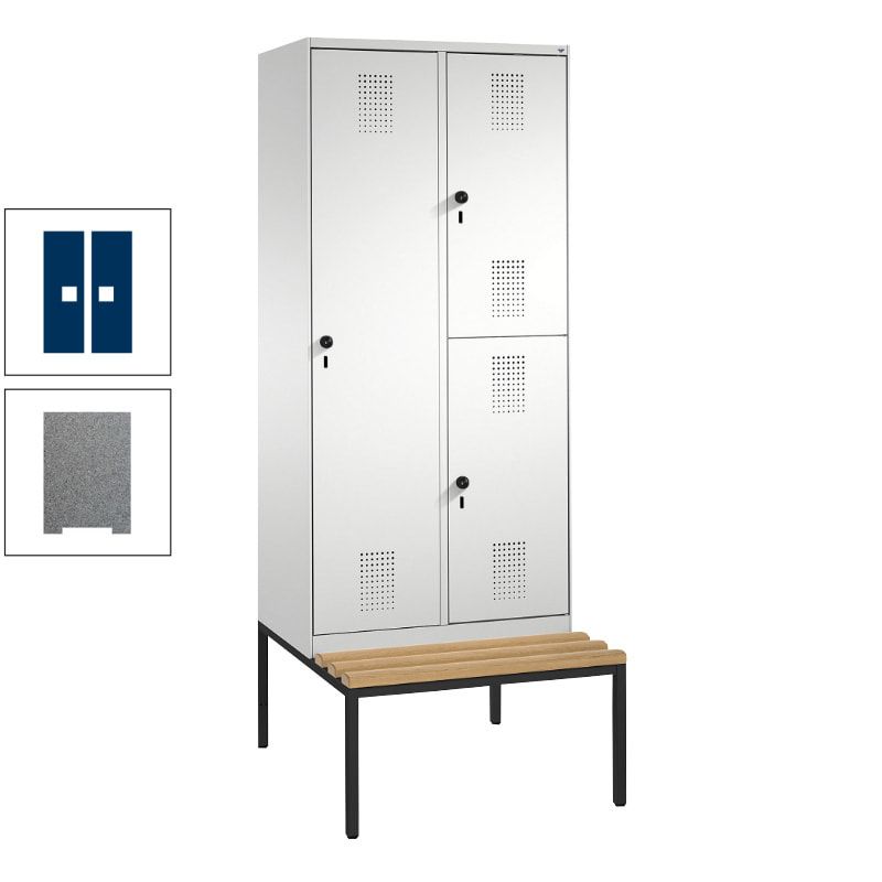 Garderobenschrank, Spind ein- und doppelstöckig Sitzbank, 2 Abteile, 3 Fächer, 2.090 x 800 x 500 mm (HxBxT), Front anthrazitgrau, Korpus anthrazitgrau