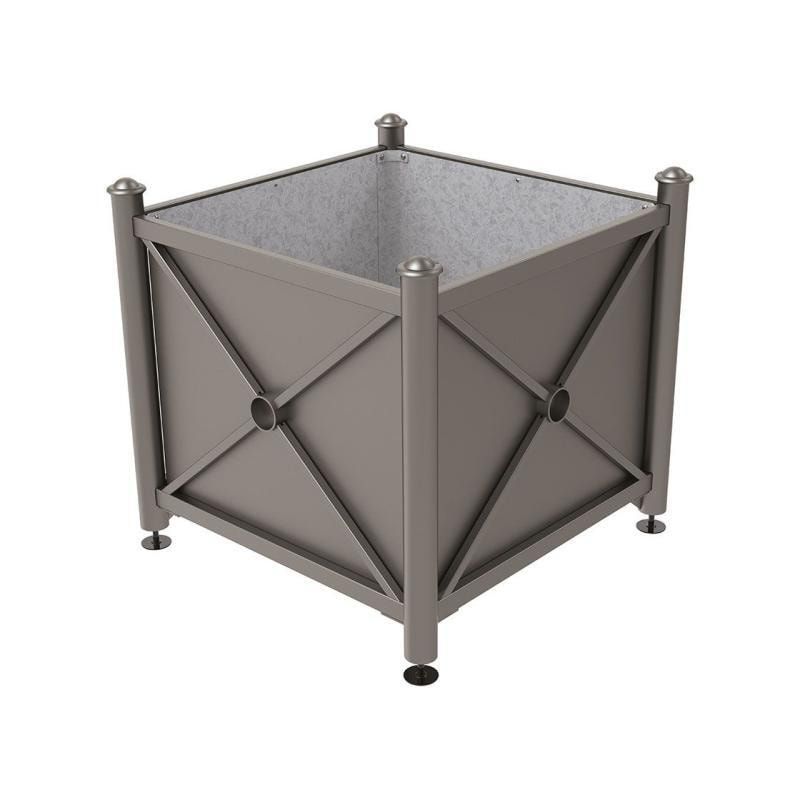 Pflanzbehälter, fvz.Stahl, innen feuerverzinkt, Verladungsgriffe, verstellbare Füße, Kopf Agora, 900 x 1.000 x 1.000 mm (HxBxT), enzianblau