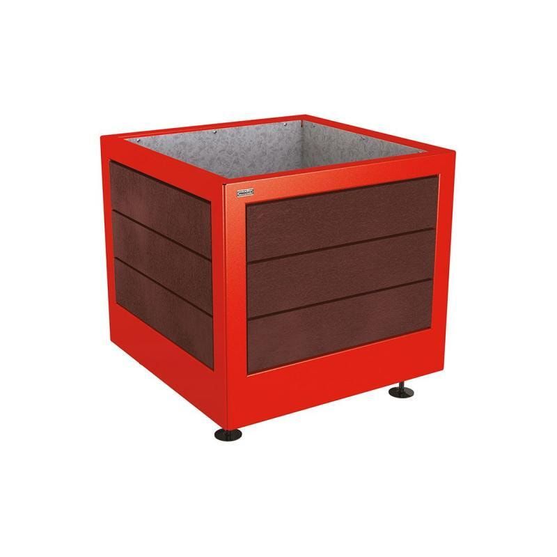 Pflanzbehälter, Stahl, recyclebarer Kunststoff, verstellbare Füße, Innen Blech fvz mit Verladungsgriffen, 700 x 800 x 800 mm (HxBxT), enzianblau