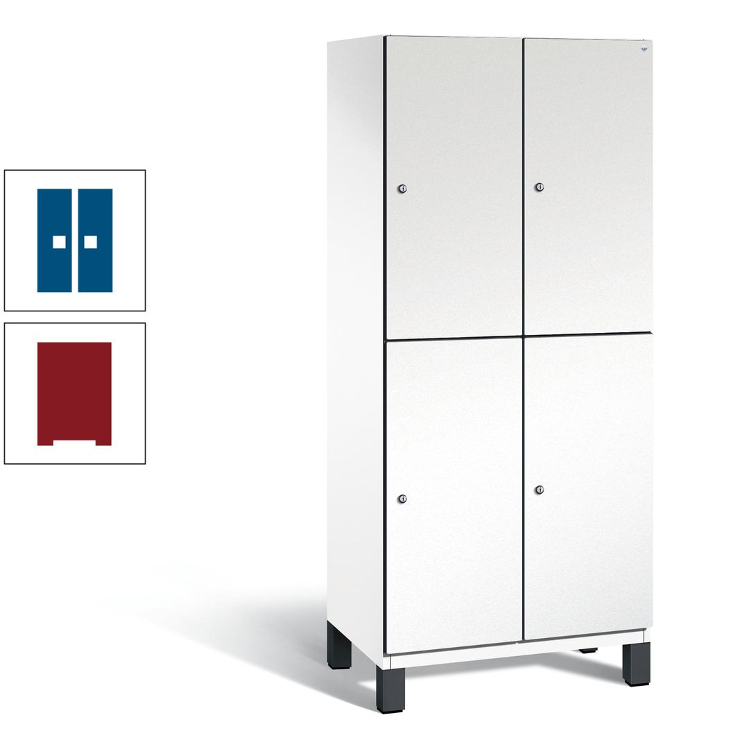 Fächerschrank, Stahlschrank, doppelstöckig, 4 Fächer, Füße, Korpus anthrazitgrau, Tür anthrazitgrau, 1.980 x 800 x 525 mm (HxBxT)
