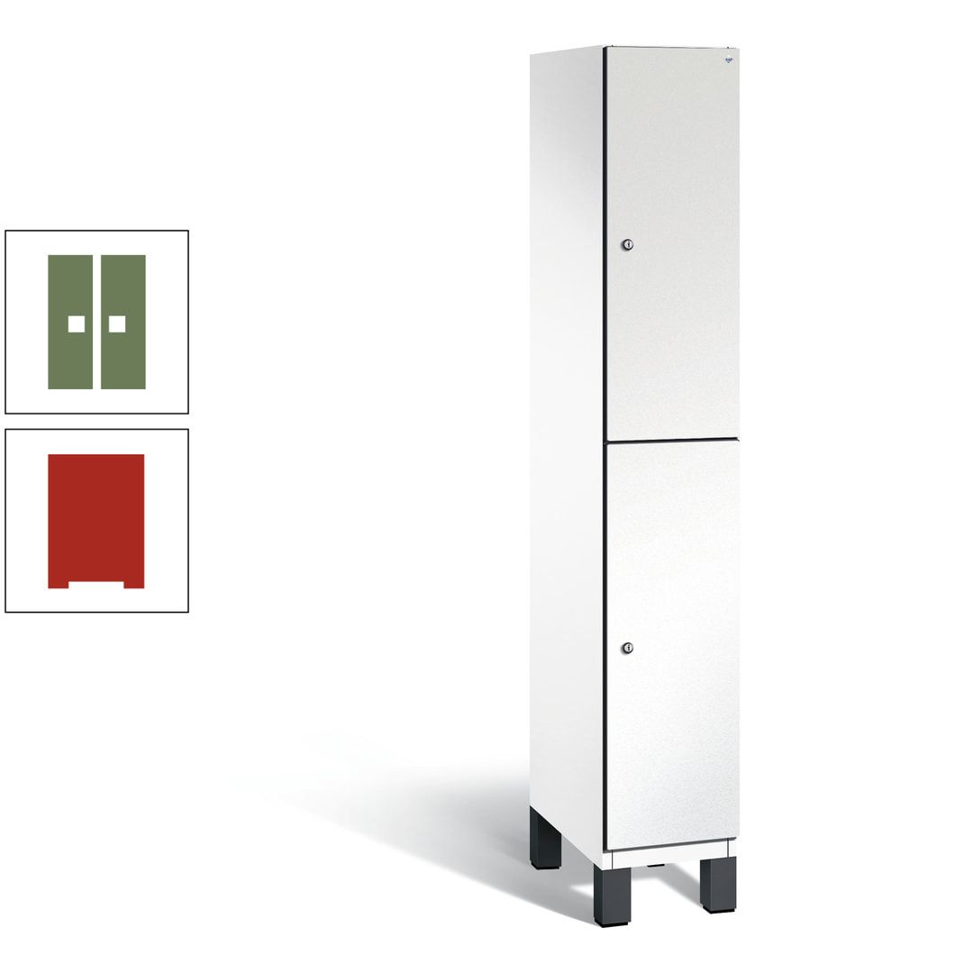 Fächerschrank, Stahlschrank, doppelstöckig, 2 Fächer, Füße, Korpus anthrazitgrau, Tür anthrazitgrau, 1.980 x 300 x 525 mm (HxBxT)