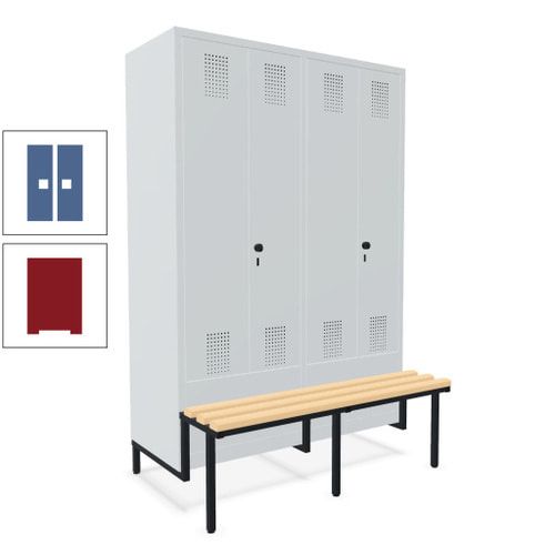 Doppel-Spind, Garderobenschrank, Buche Sitzbank integriert, 4 Abteile 300 mm, Korpus anthrazitgrau, Tür anthrazitgrau, 1.850 x 1.200 x 815 mm (HxBxT)
