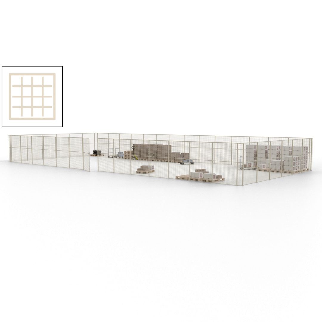 Maschinen Schutzgitter - Hallentrennwand - Sicherheitszaun - Tür - 60 m - 2.200 x 21.400 x 9.400 mm (HxBxT) - enzianblau