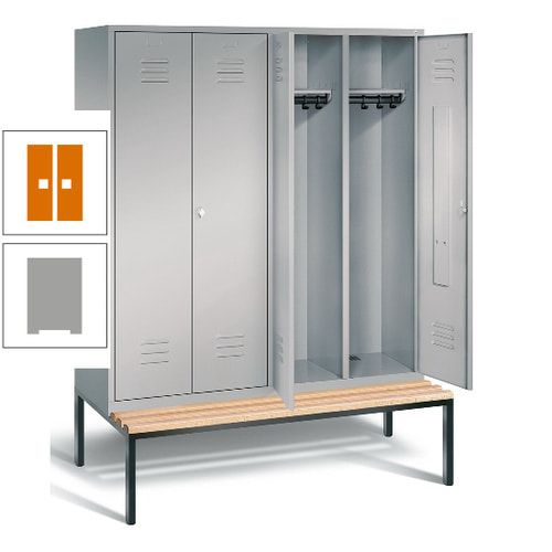 Doppel-Spindschrank, Buche Sitzbank untergebaut, 4 Abteile a 400 mm, Korpus lichtgrau, Tür anthrazitgrau, 2.090 x 1.590 x 815 mm (HxBxT)