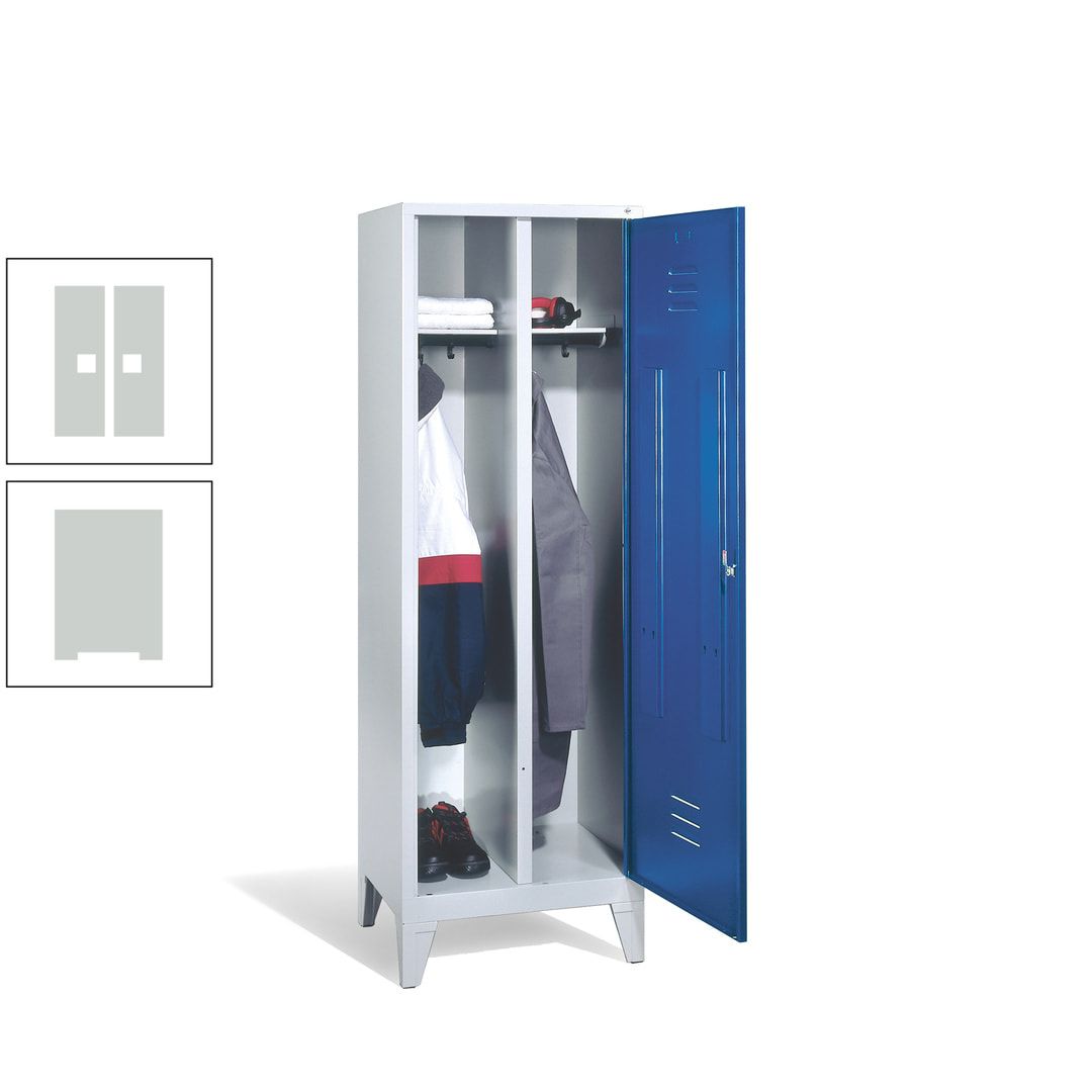 Doppel-Spind mit Großtür, Garderobenschrank mit Füßen, 2 Abteile a 300 mm, Korpus anthrazitgrau, Tür anthrazitgrau, 1.850 x 610 x 500 mm (HxBxT)