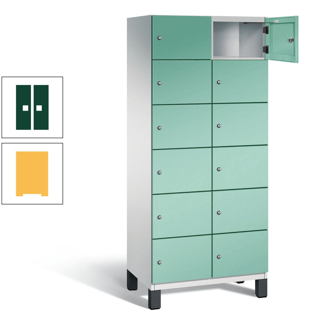 Fächerschrank, Stahlschrank, 12 Fächer, Türöffnungsbegrenzer, Füße, 1.980 x 800 x 525 mm (HxBxT), Korpus anthrazitgrau, Front anthrazitgrau