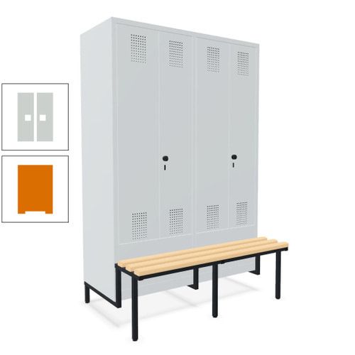 Doppel-Spind, Garderobenschrank, Buche Sitzbank integriert, 4 Abteile 300 mm, Korpus anthrazitgrau, Tür anthrazitgrau, 1.850 x 1.200 x 815 mm (HxBxT)
