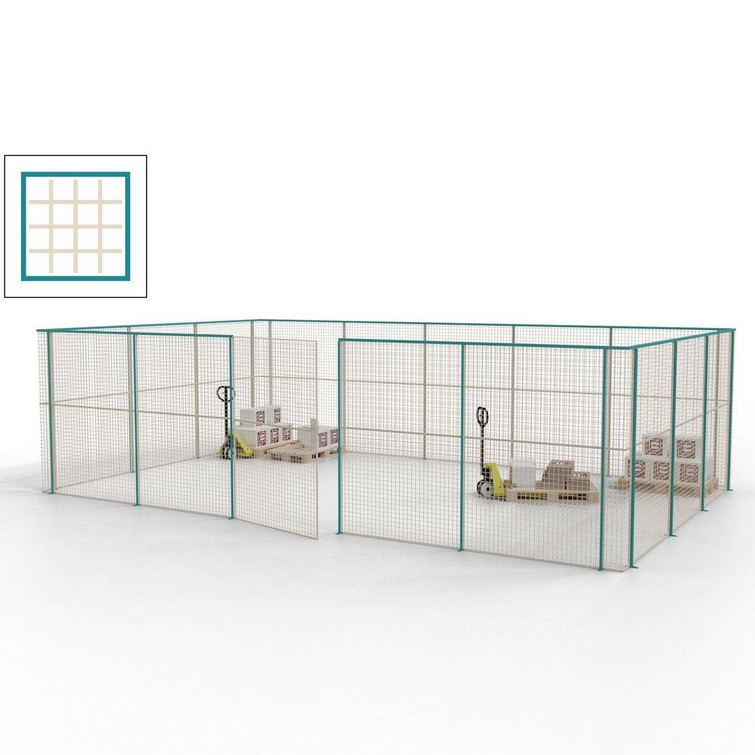 Maschinen Schutzgitter - Hallentrennwand - Sicherheitszaun - Tür - 22 m - 2.200 x 7.900 x 4.900 mm (HxBxT) - enzianblau