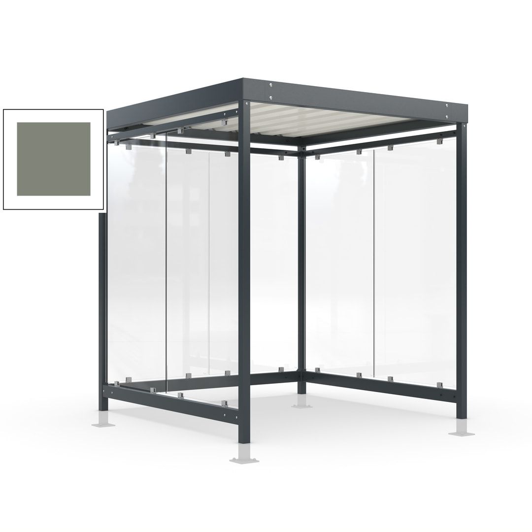Raucherunterstand, Bushaltestelle, Bausatz, mit Überpflasterung, 6-7 Personen, 6 Wände, 2.440 x 2.165 x 2.165 mm (HxBxT), Achatgrau