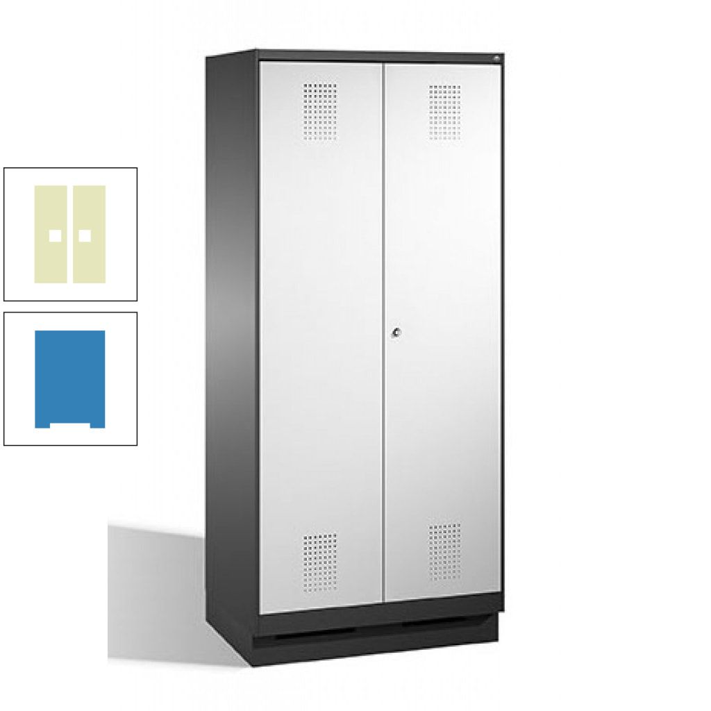 Doppel-Spind, Doppeltüren, Garderobenschrank mit Sockel, 2 Abteile a 400 mm, Korpus anthrazitgrau, Tür anthrazitgrau, 1.800 x 800 x 500 mm (HxBxT)