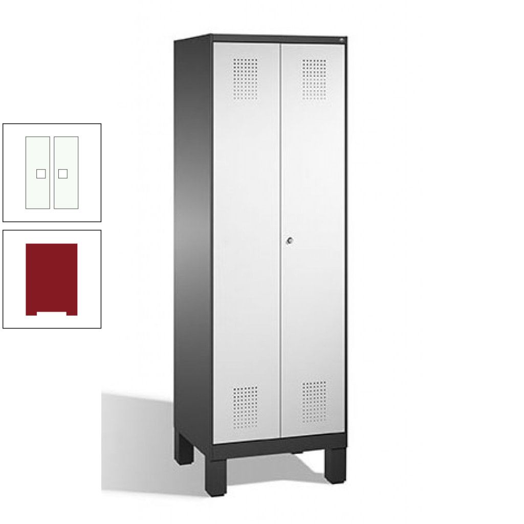 Doppel-Spind, Doppeltüren, Garderobenschrank mit Füßen, 2 Abteile a 300 mm, Korpus anthrazitgrau, Tür anthrazitgrau, 1.850 x 600 x 500 mm (HxBxT)