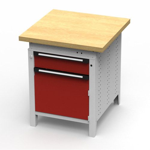 OTTOKIND Werkbank - Arbeitsplatte bündig - 850 x 605 x 750 mm (HxBxT) - Schublade - Schrank - lichtgrau