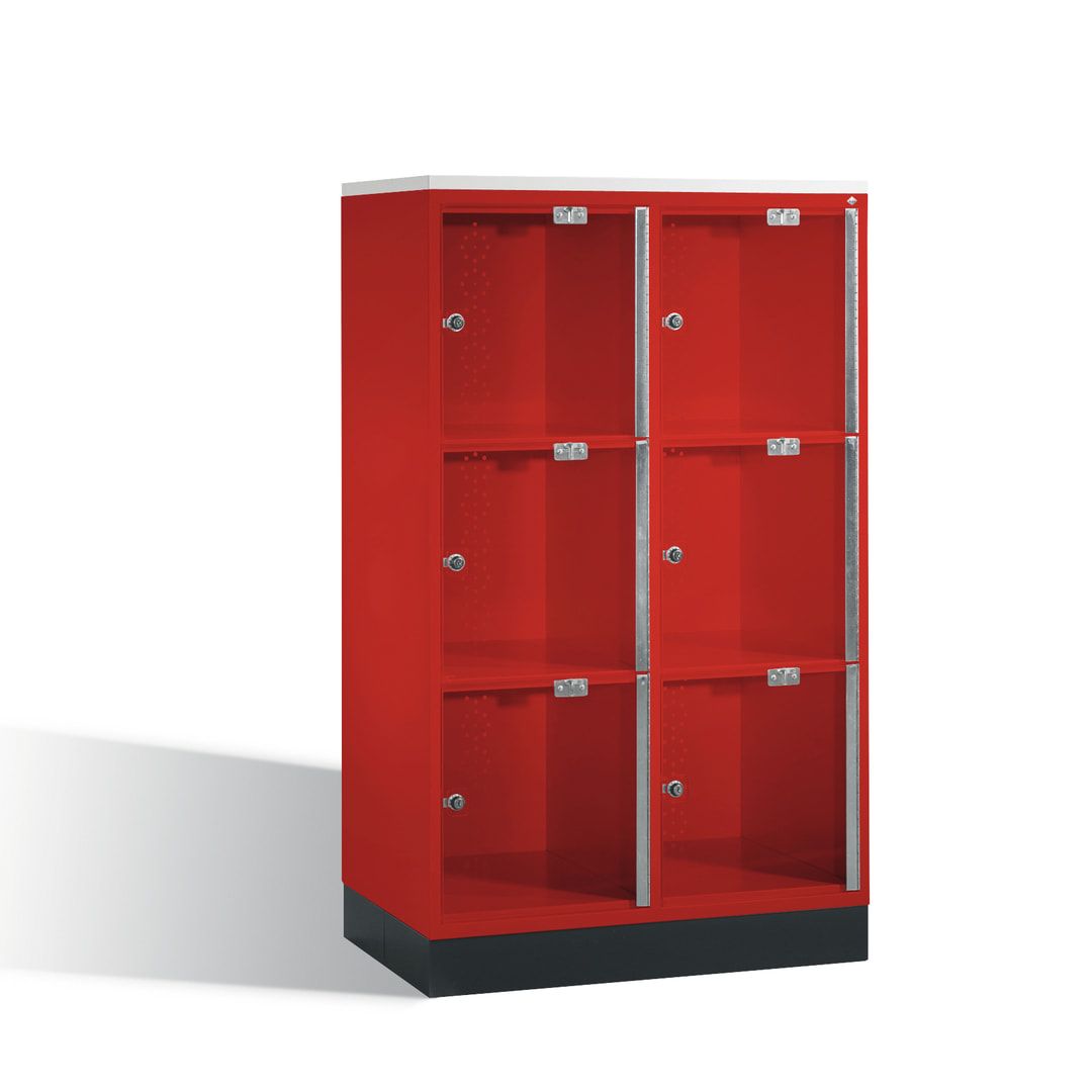 Schließfachschrank, Fächerschrank mit Türen aus Acrylglas, 2 Abteile, 6 Fächer, Zylinderschloss, 1.370 x 820 x 500 mm (HxBxT), Korpus anthrazitgrau