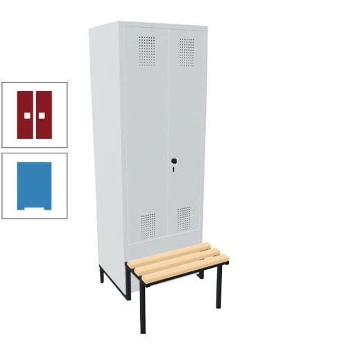 Doppel-Spind, Garderobenschrank, Buche Sitzbank integriert, 2 Abteile a 400 mm, Korpus anthrazitgrau, Tür anthrazitgrau, 1.850 x 800 x 815 mm (HxBxT)