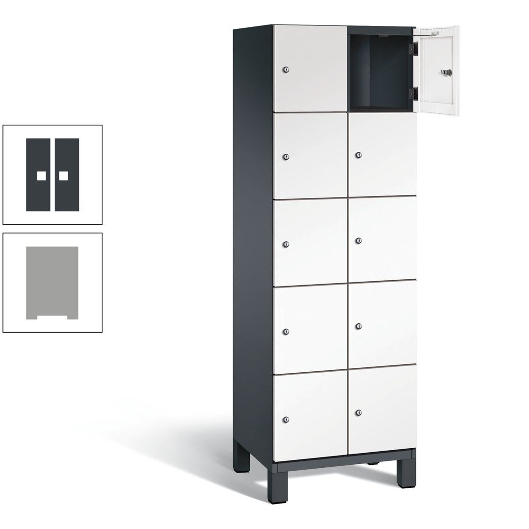 Fächerschrank, Stahlschrank, 10 Fächer, Türöffnungsbegrenzer, Füße, 1.980 x 600 x 525 mm (HxBxT), Korpus anthrazitgrau, Front anthrazitgrau