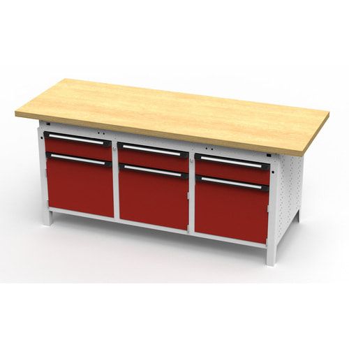 OTTOKIND Werkbank - bündige Arbeitsplatte - 850 x 1.695 x 750 mm (HxBxT) - 3 Schubladen - 3 Schränke - lichtgrau