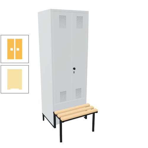 Doppel-Spind, Garderobenschrank, Buche Sitzbank integriert, 2 Abteile a 400 mm, Korpus anthrazitgrau, Tür anthrazitgrau, 1.850 x 800 x 815 mm (HxBxT)