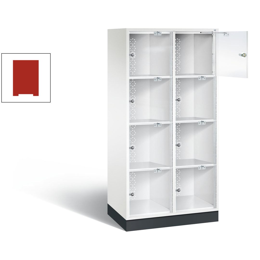 Schließfachschrank, Fächerschrank mit Türen aus Acrylglas, 2 Abteile, 8 Fächer, Zylinderschloss, 1.750 x 820 x 500 mm (HxBxT), Korpus anthrazitgrau