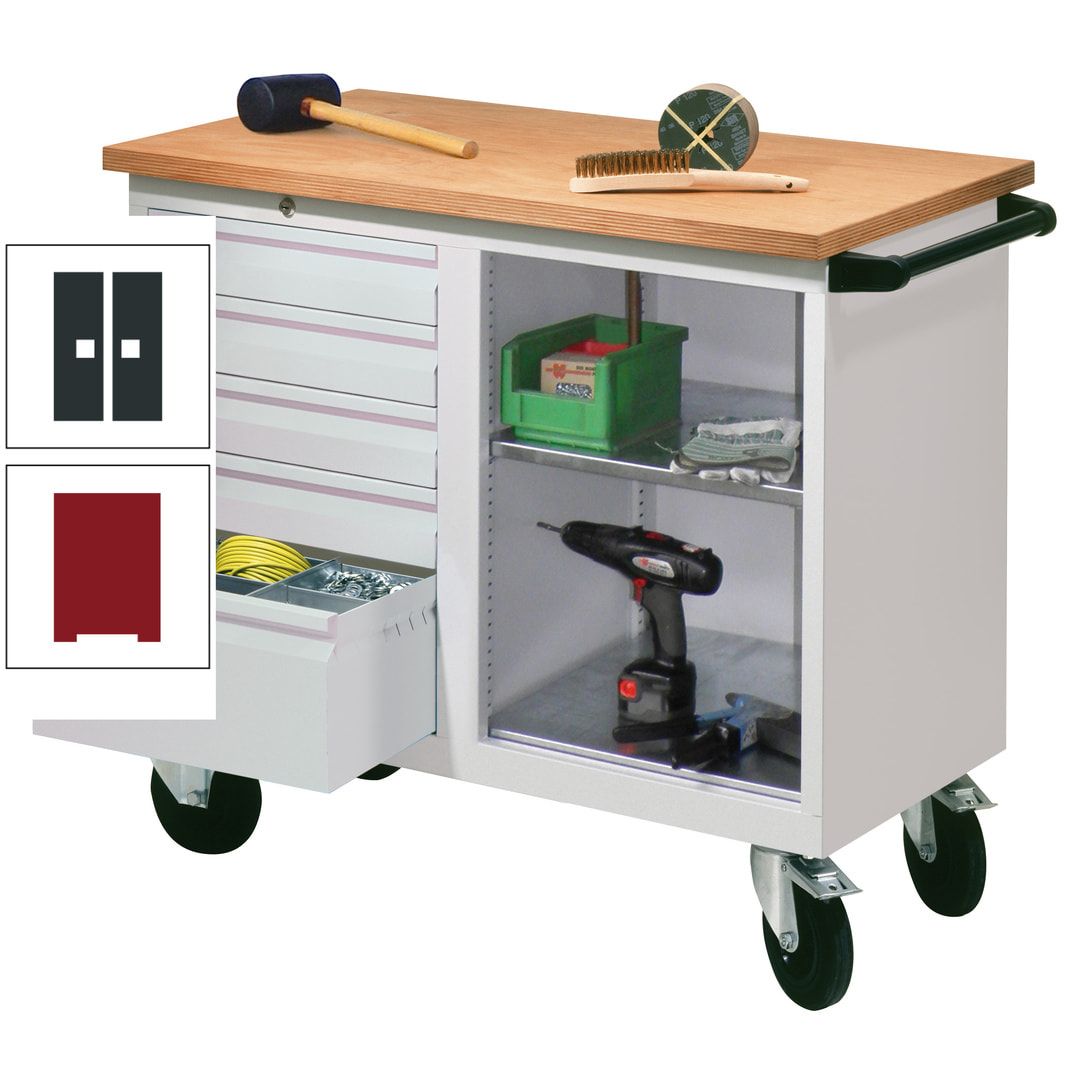 Mobile Werkbank - Werkstattwagen - 915 x 1.090 x 600 mm - 5 Schubladen und Ablagefach - anthrazitgrau