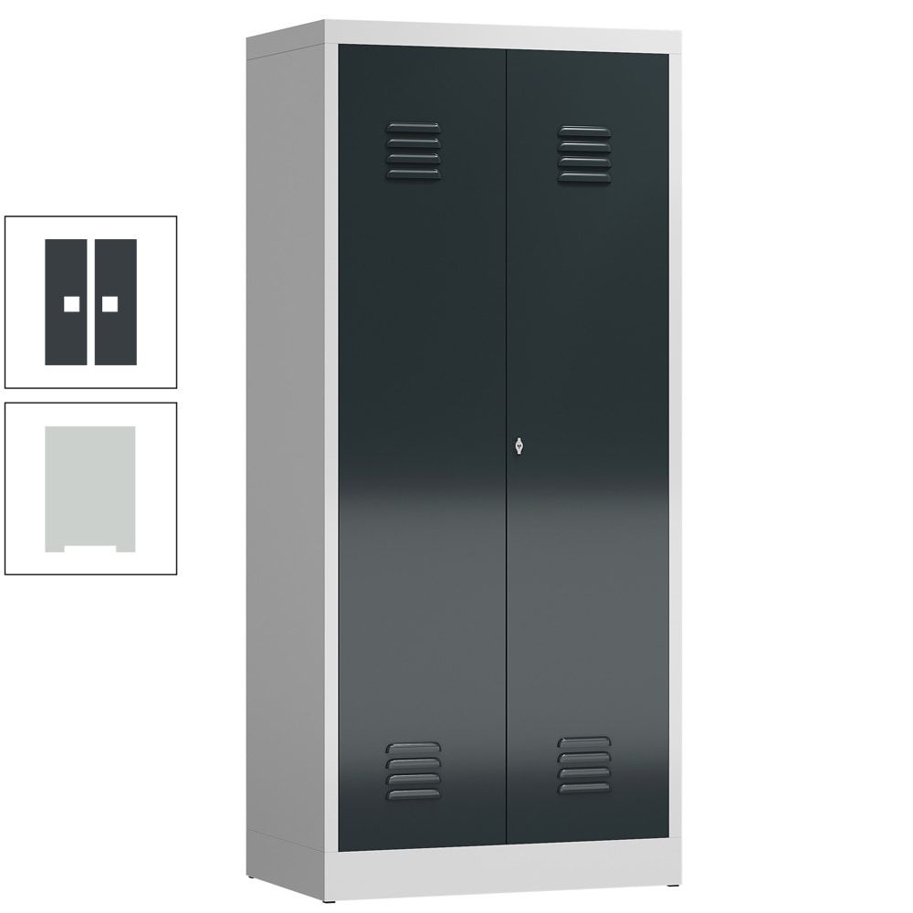 Mehrzweckschrank, Garderobenschrank, 2 Abteile, 6 Fächer, 1.800 x 800 x 500 mm (HxBxT), Drehriegel, Stahl, Korpus: lichtgrau, Front: anthrazitgrau