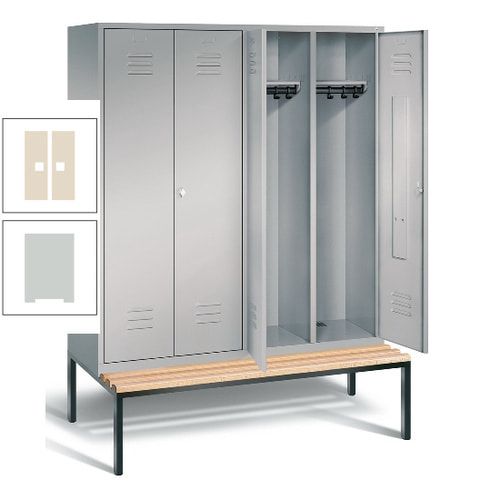Doppel-Spindschrank, Buche Sitzbank untergebaut, 4 Abteile a 400 mm, Korpus lichtgrau, Tür anthrazitgrau, 2.090 x 1.590 x 815 mm (HxBxT)