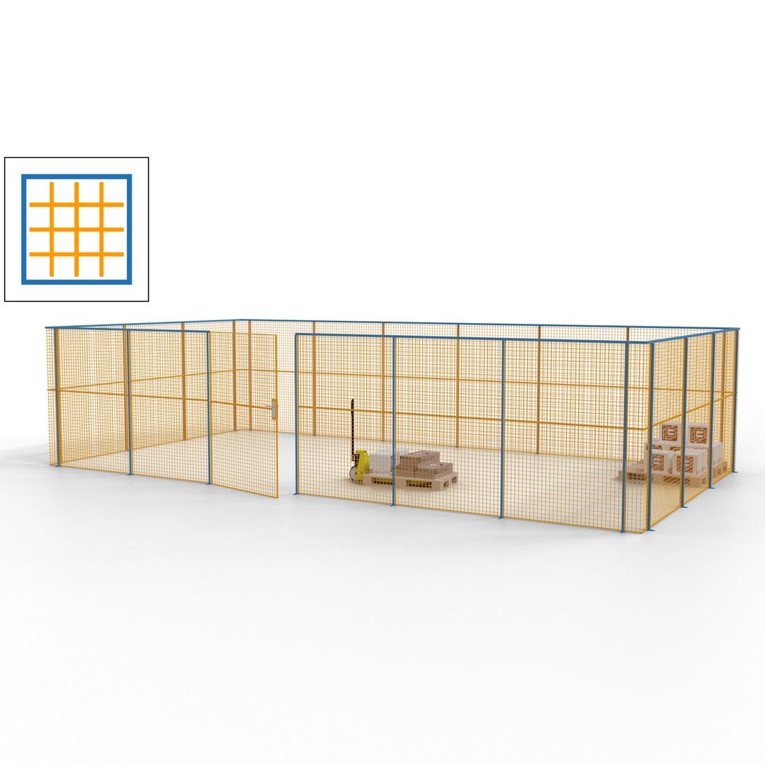 Maschinen Schutzgitter - Hallentrennwand - Sicherheitszaun - Tür - 27 m - 2.200 x 9.400 x 4.900 mm (HxBxT) - enzianblau