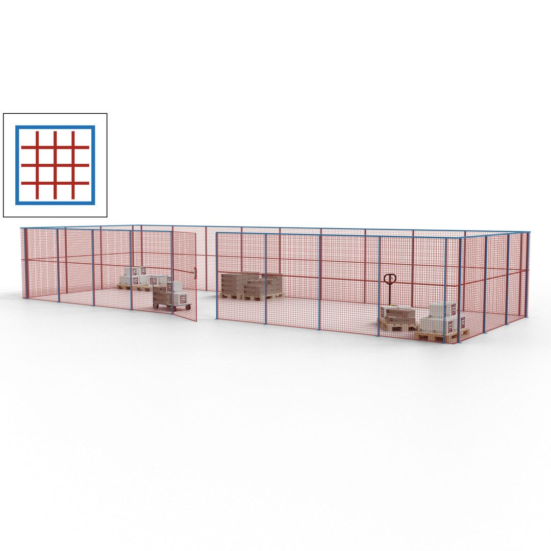 Maschinen Schutzgitter - Hallentrennwand - Sicherheitszaun - Tür - 36 m - 2.200 x 13.900 x 4.900 mm (HxBxT) - enzianblau
