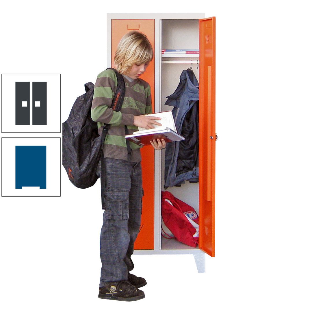 Spindschrank f. Schulen - mit Füßen - Höhe 1.600 mm - 3 Abteile a 300 mm - Drehriegel - anthrazitgrau
